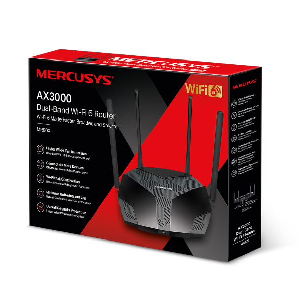 Router Mercusys MR80X AX3000 Wi-Fi 6 de doble banda